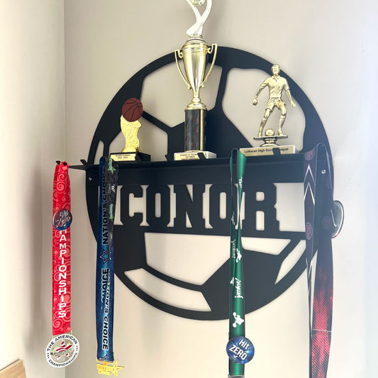 Custom Sports Ball Medal Hanger and Trophy Shelf
