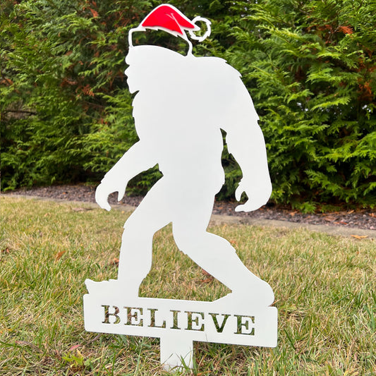 Holiday Bigfoot Metal Yard Sign